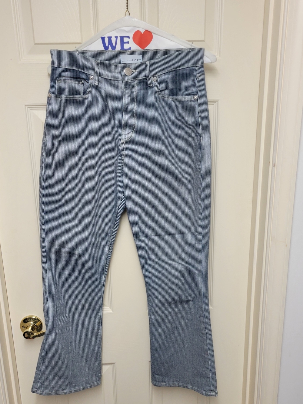 LOFT Striped Blue Cropped Flare Jeans